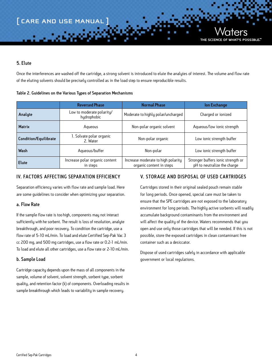Care and use manual | Waters Certified Sep-Pak User Manual | Page 4 / 6