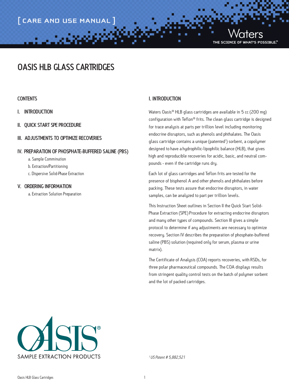Waters Oasis Glass Cartridges User Manual | 3 pages