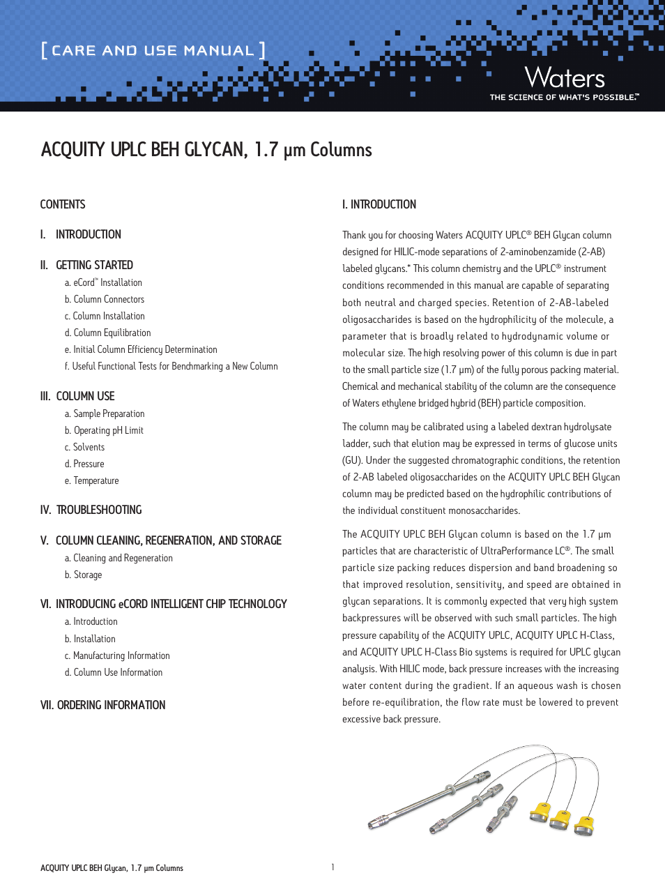 Waters ACQUITY UPLC BEH Glycan, 1.7 µm Columns, Glycan Performance Test Standard User Manual | 9 pages