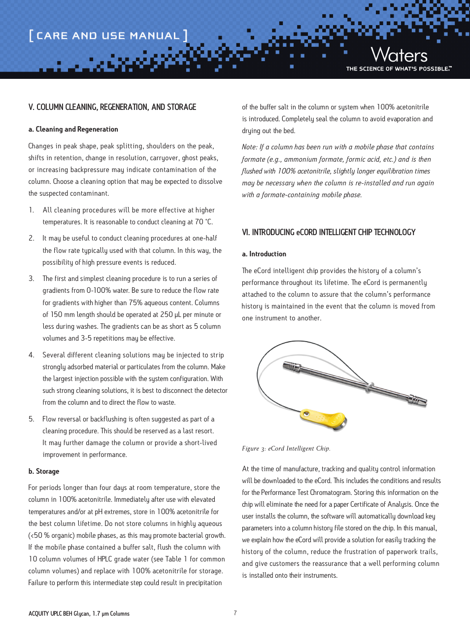 Care and use manual | Waters ACQUITY UPLC BEH Glycan, 1.7 µm Columns, Glycan Performance Test Standard User Manual | Page 7 / 9
