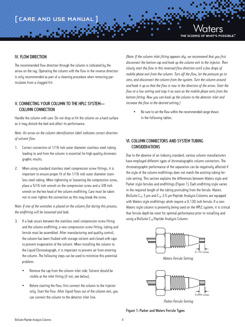 Care and use manual | Waters BioSuite Peptide Analysis Columns User Manual | Page 4 / 8