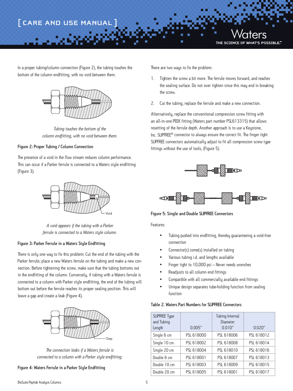 Care and use manual | Waters BioSuite Peptide Analysis Columns User Manual | Page 5 / 8