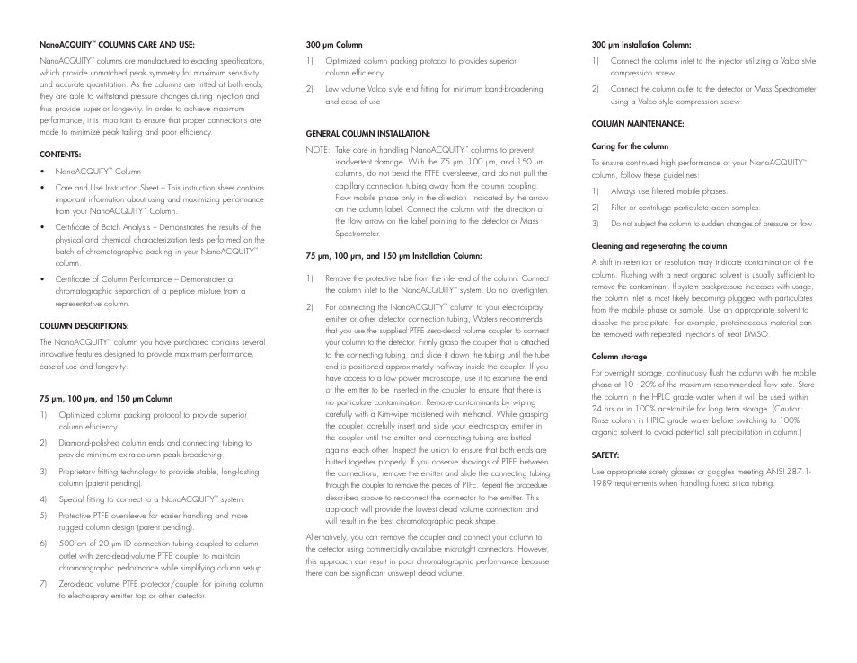 Waters nanoACQUITY Columns 5000 psi User Manual | Page 2 / 2