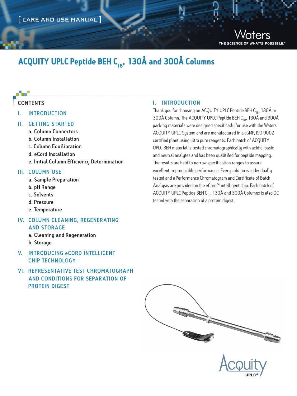 Waters Peptide Separation Technology ACQUITY UPLC BEH130 and BEH300 User Manual | 6 pages