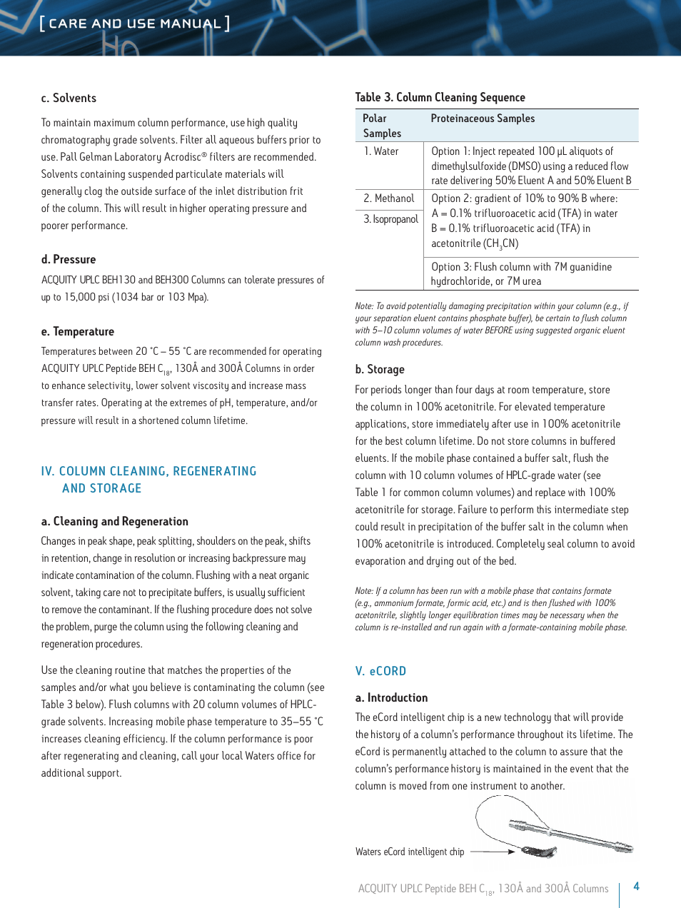 Care and use manual | Waters Peptide Separation Technology ACQUITY UPLC BEH130 and BEH300 User Manual | Page 4 / 6