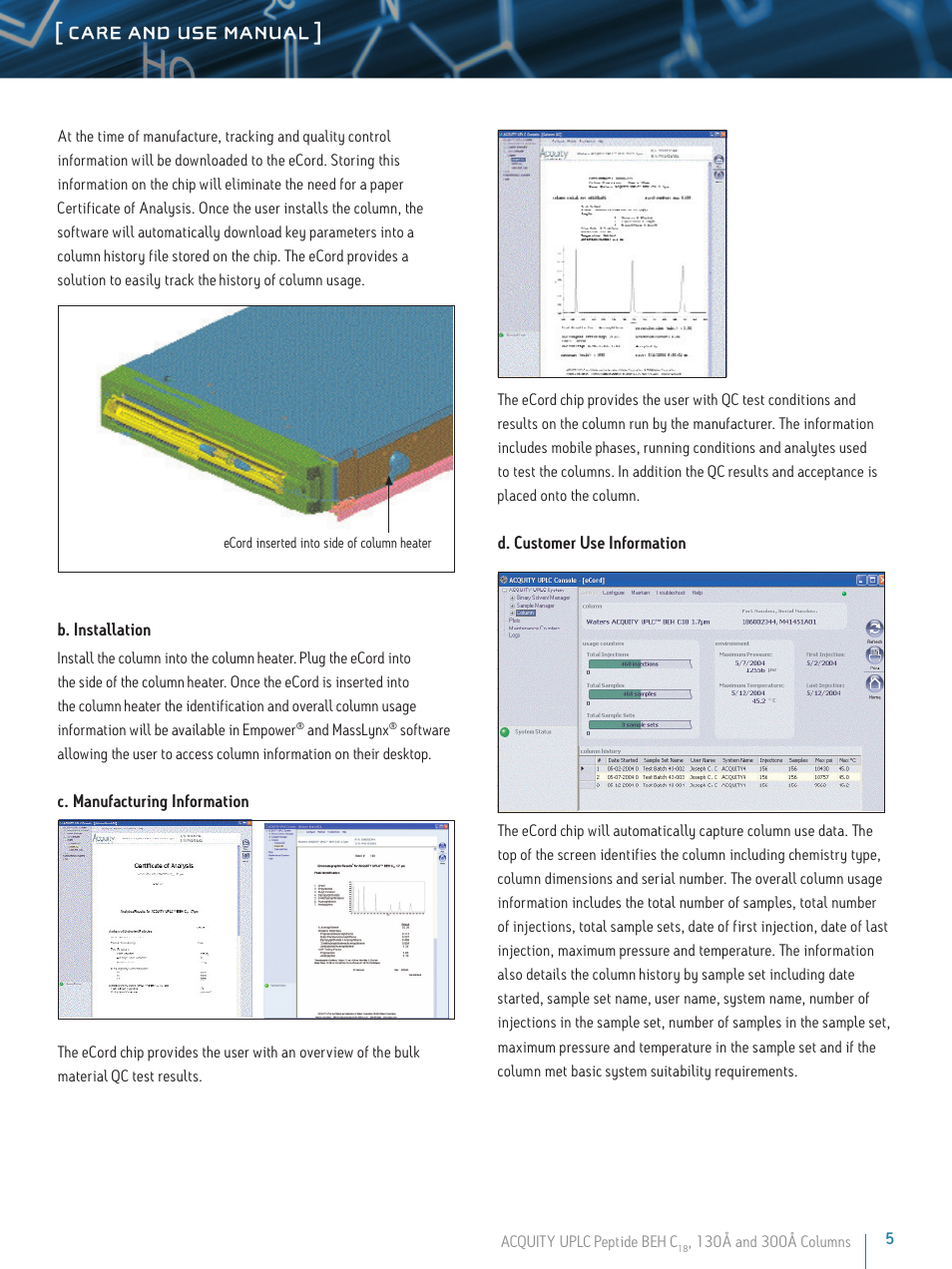 Care and use manual | Waters Peptide Separation Technology ACQUITY UPLC BEH130 and BEH300 User Manual | Page 5 / 6