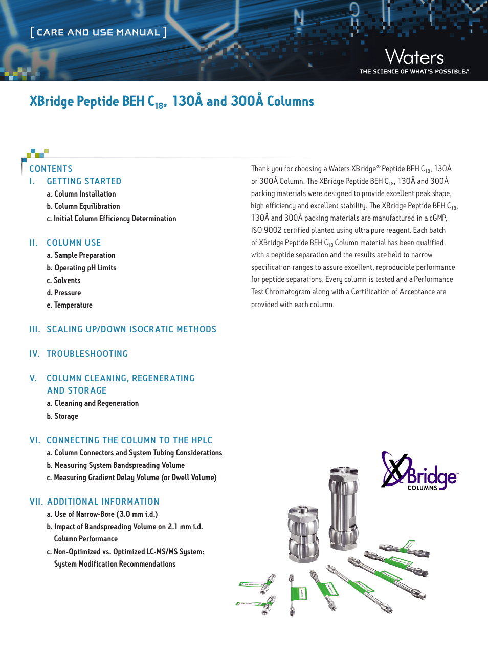 Waters XBridge Peptide BEH C18 130A and 300A Columns User Manual | 9 pages