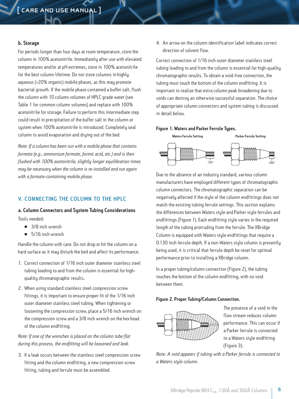 Care and use manual | Waters XBridge Peptide BEH C18 130A and 300A Columns User Manual | Page 6 / 9