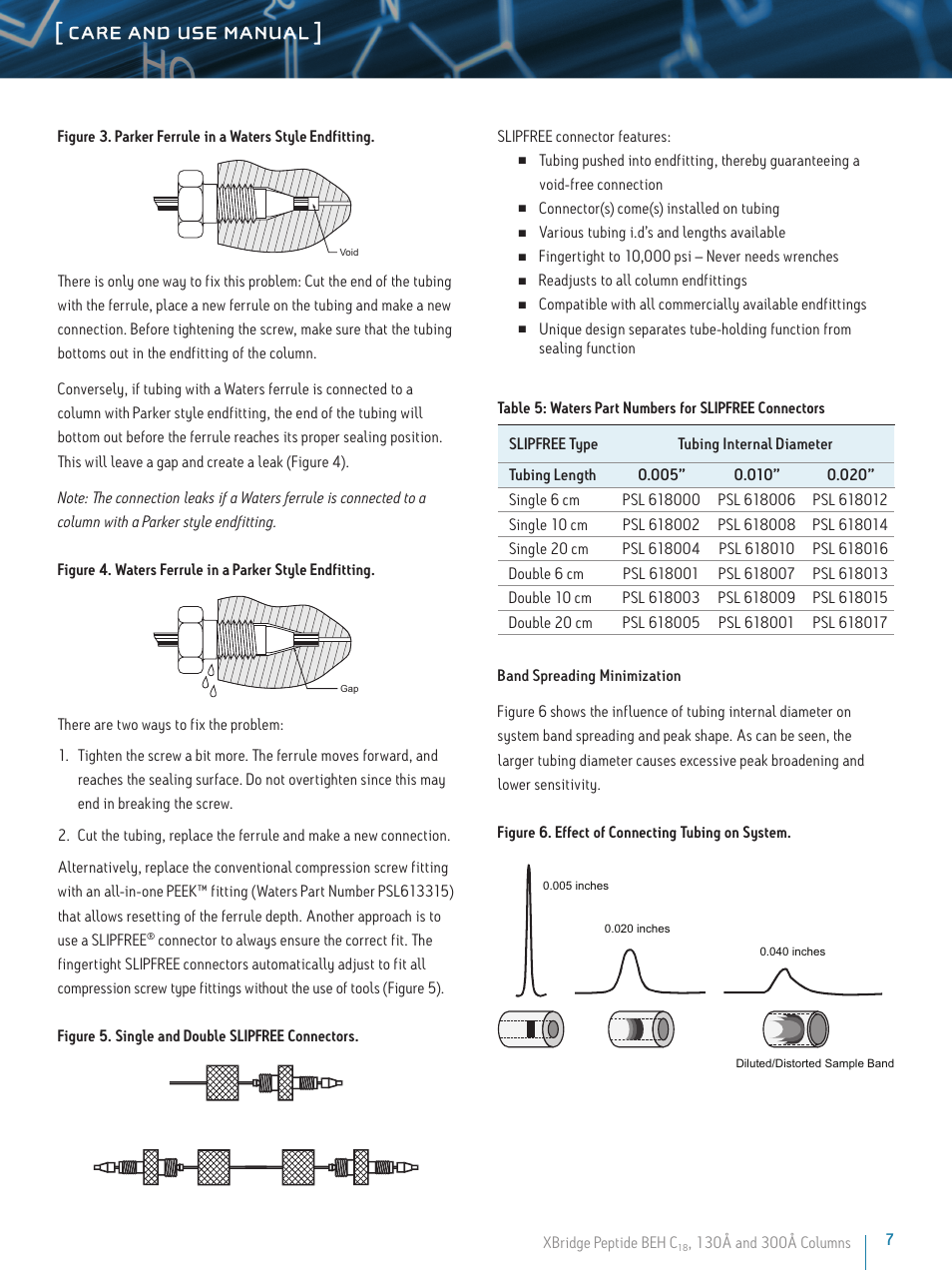 Care and use manual | Waters XBridge Peptide BEH C18 130A and 300A Columns User Manual | Page 7 / 9