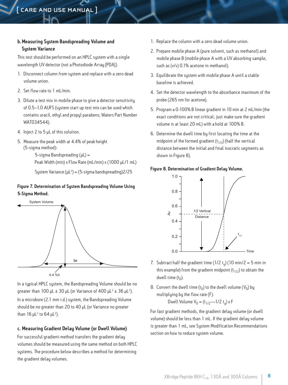 Care and use manual | Waters XBridge Peptide BEH C18 130A and 300A Columns User Manual | Page 8 / 9