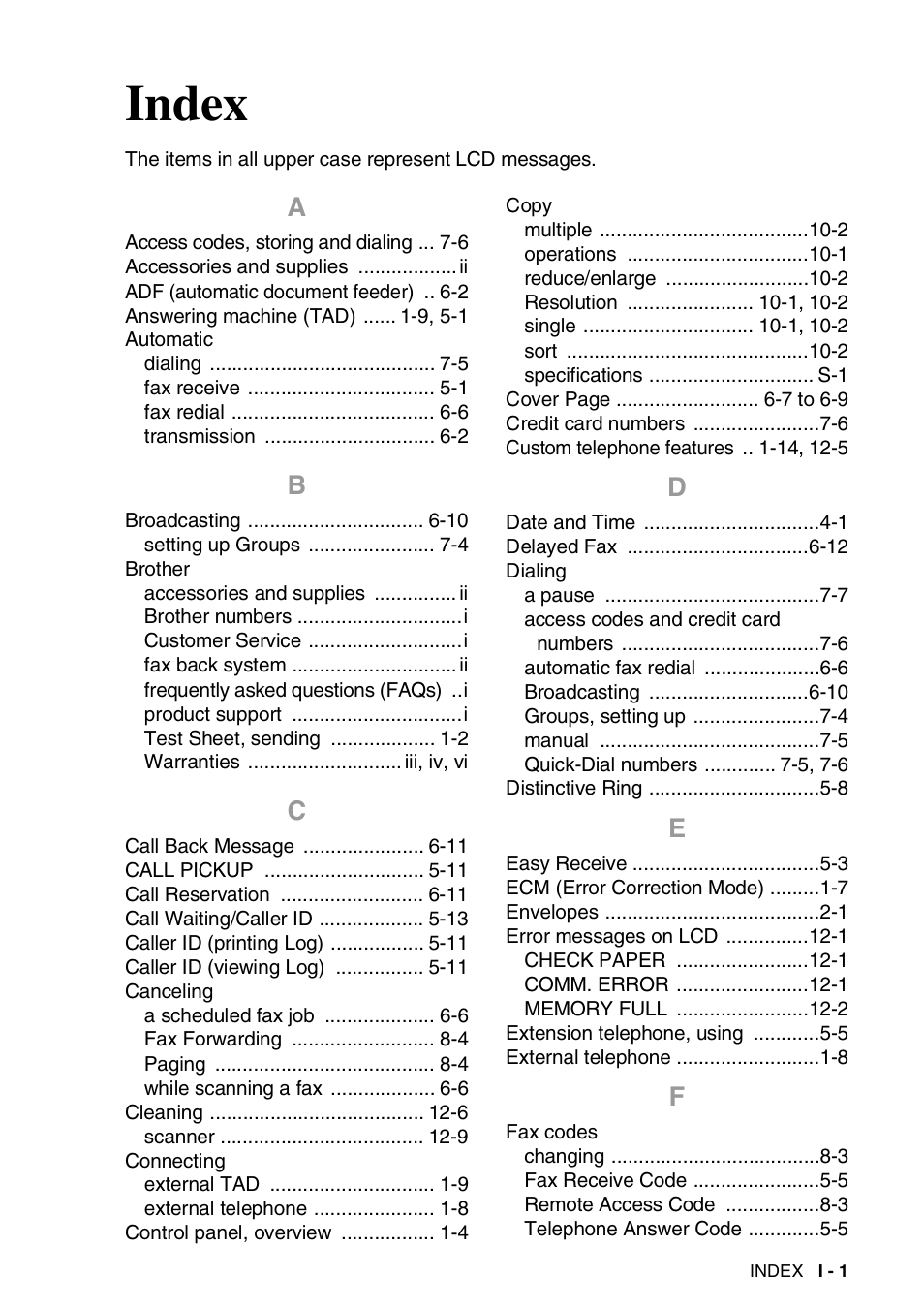 Index | Brother 565 User Manual | Page 112 / 119