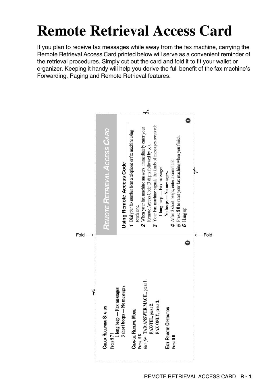 Remote retrieval access card | Brother 565 User Manual | Page 116 / 119