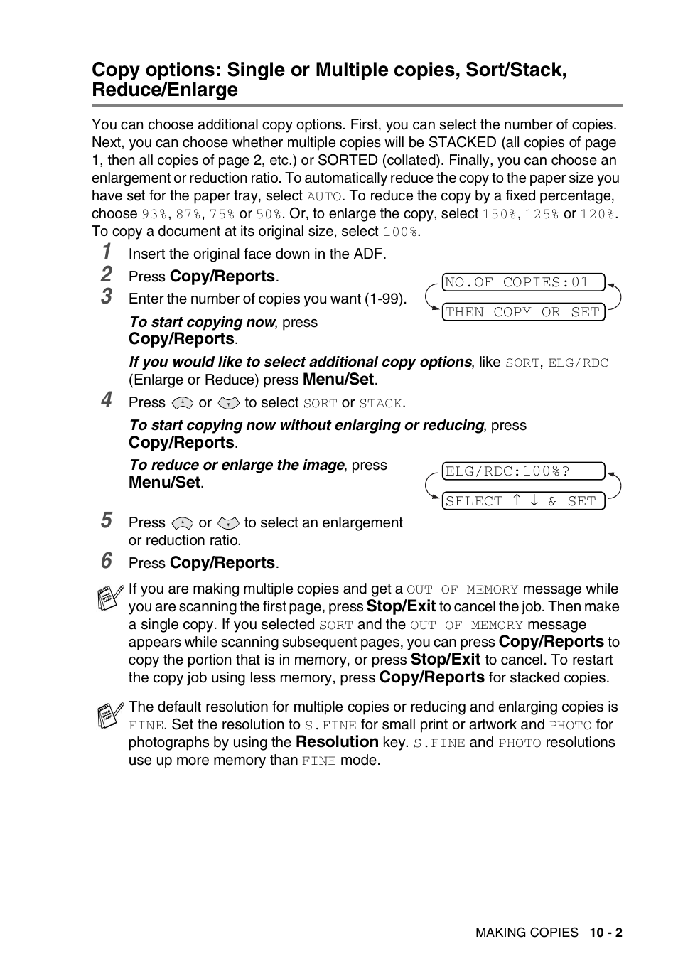 Reduce/enlarge -2 | Brother 565 User Manual | Page 88 / 119