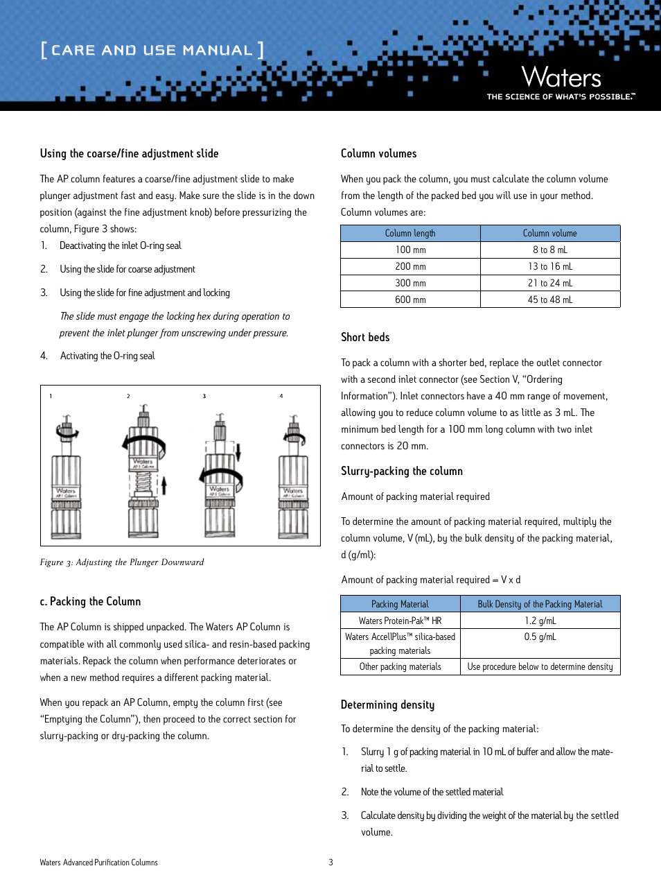 Care and use manual | Waters Advanced Purification Glass Columns User Manual | Page 3 / 11