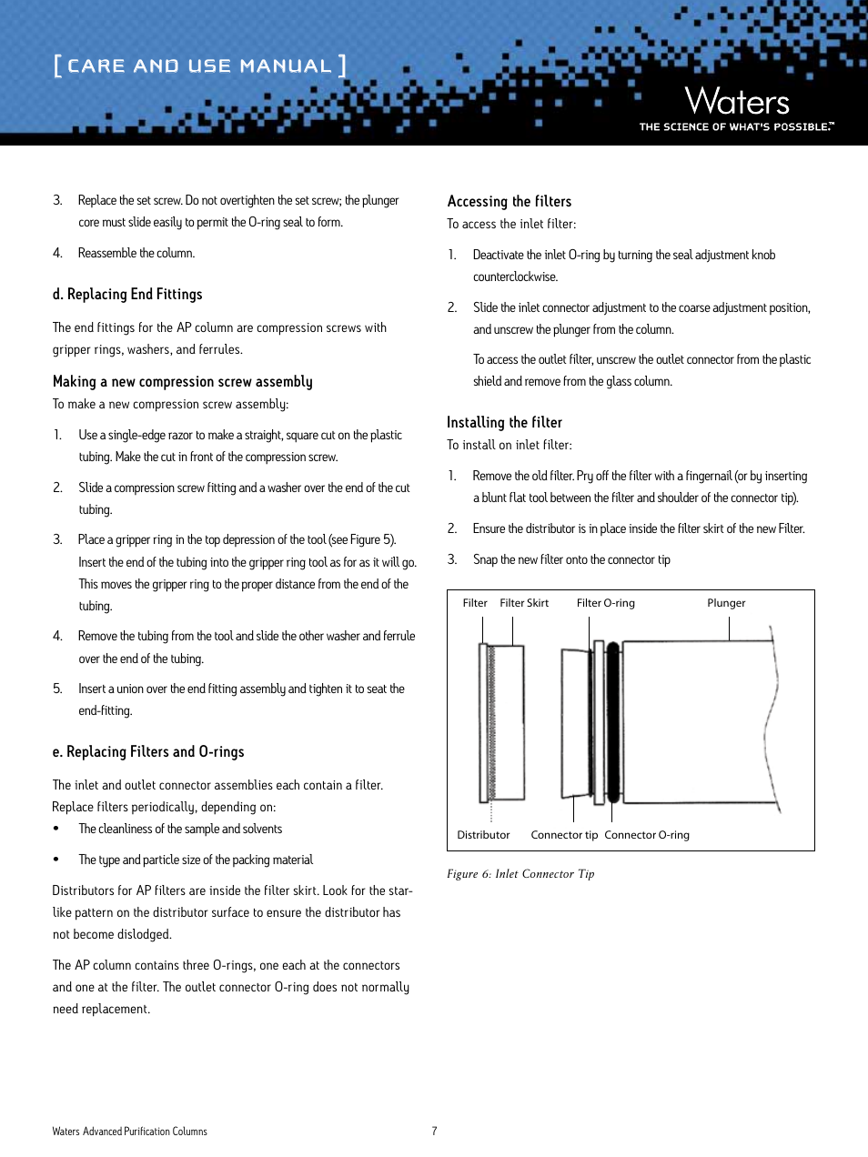Care and use manual | Waters Advanced Purification Glass Columns User Manual | Page 7 / 11