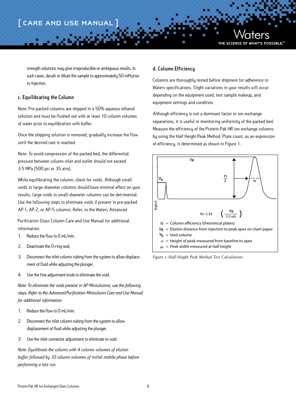 Care and use manual | Waters Protein-Pak HR Ion-Exchange Glass Columns User Manual | Page 6 / 11
