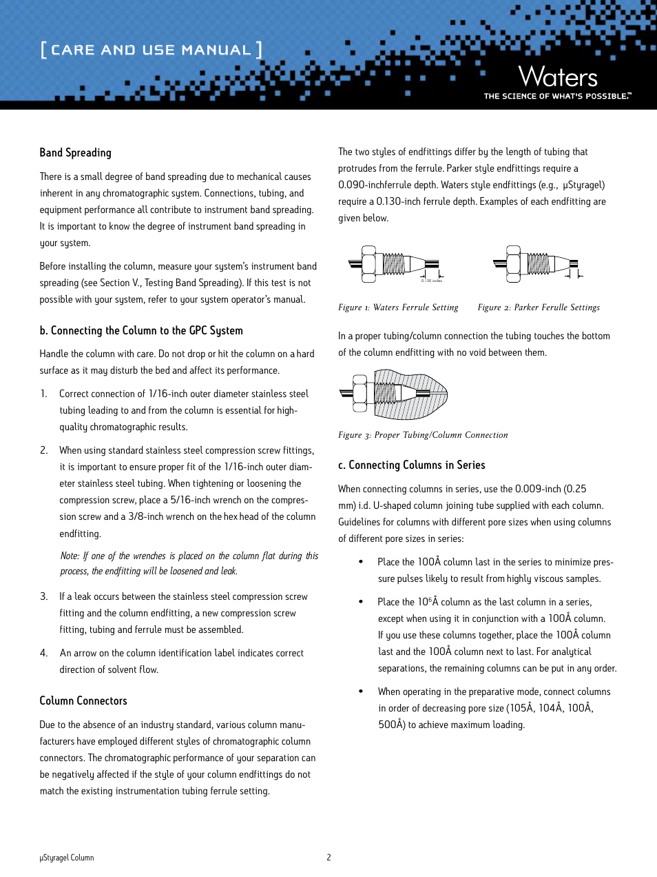 Care and use manual | Waters µStyragel Column User Manual | Page 2 / 8