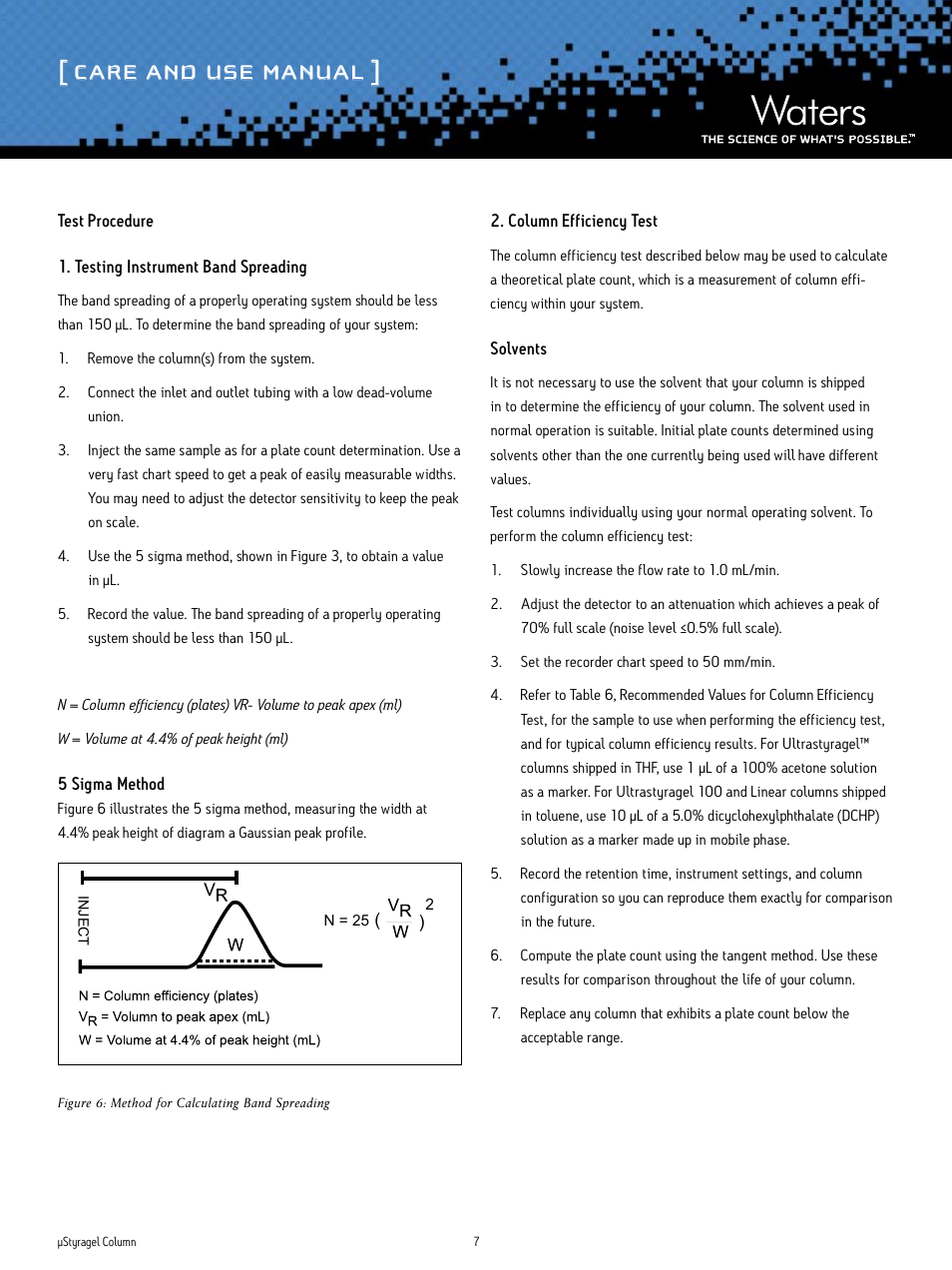Care and use manual | Waters µStyragel Column User Manual | Page 7 / 8