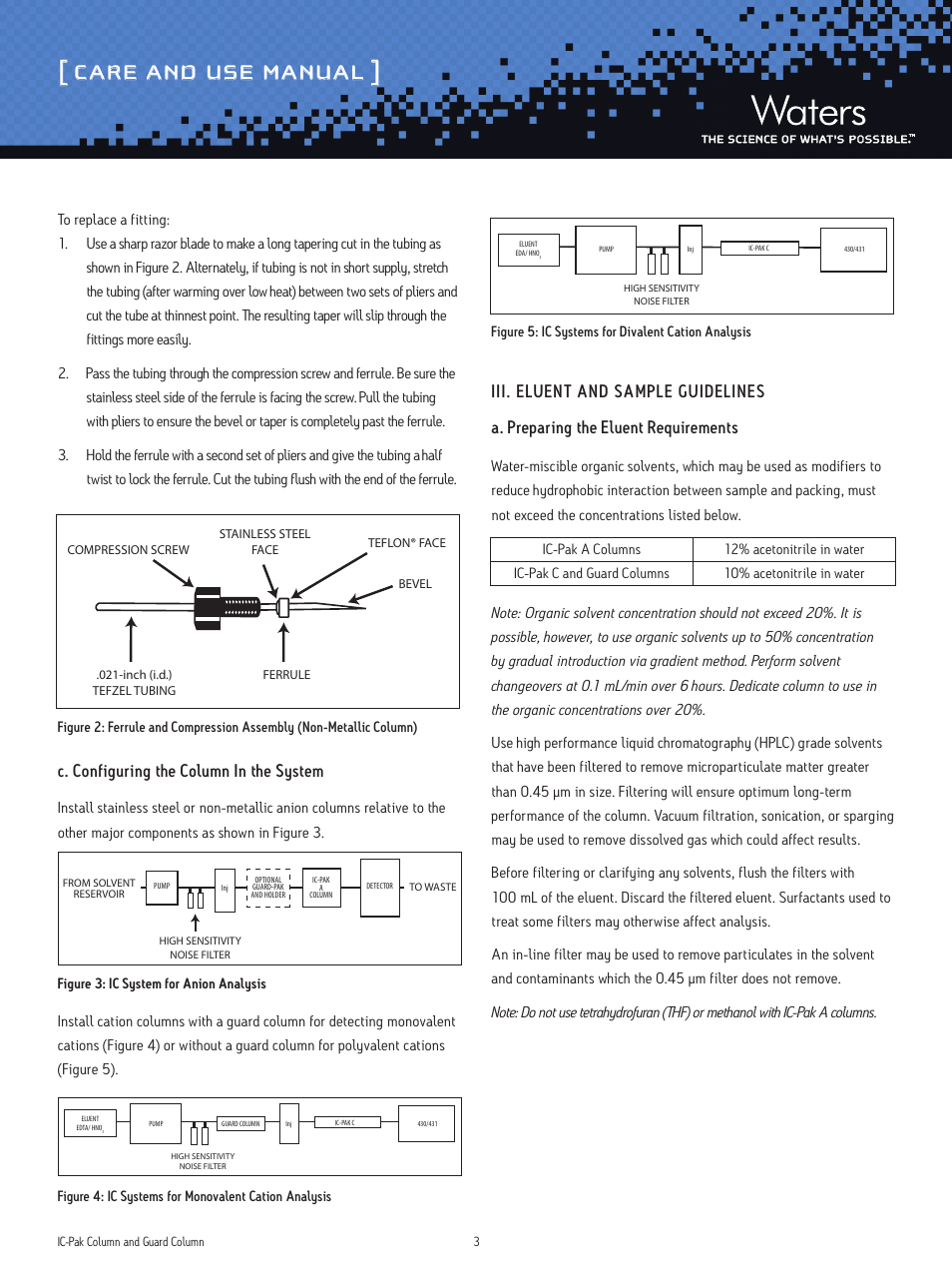 Care and use manual, C. configuring the column in the system | Waters IC-Pak Column and Guard User Manual | Page 3 / 10