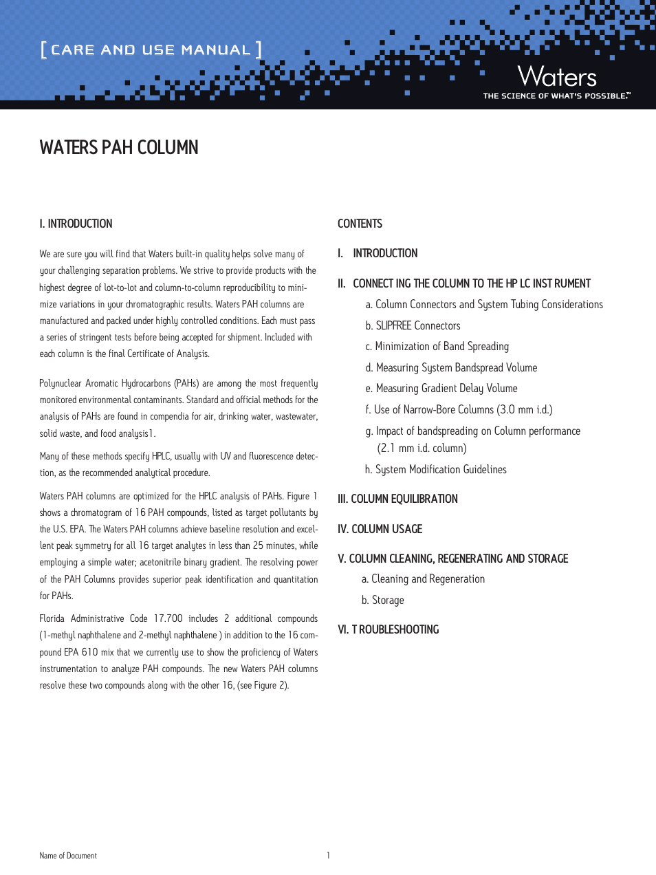 Waters PAH Columns User Manual | 7 pages