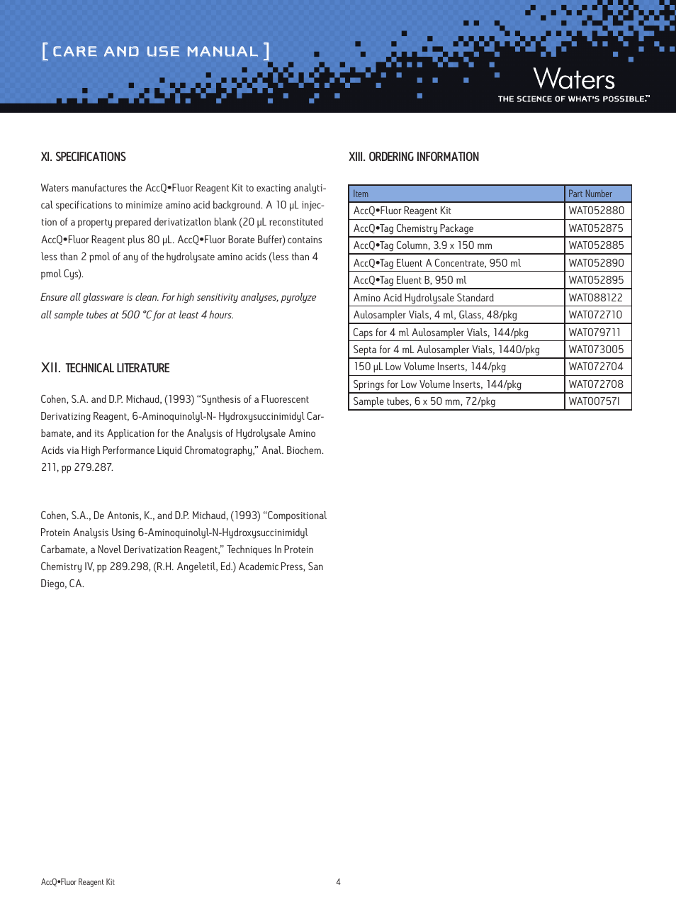 Care and use manual | Waters AccQ-Fluor Reagent Kit User Manual | Page 4 / 5