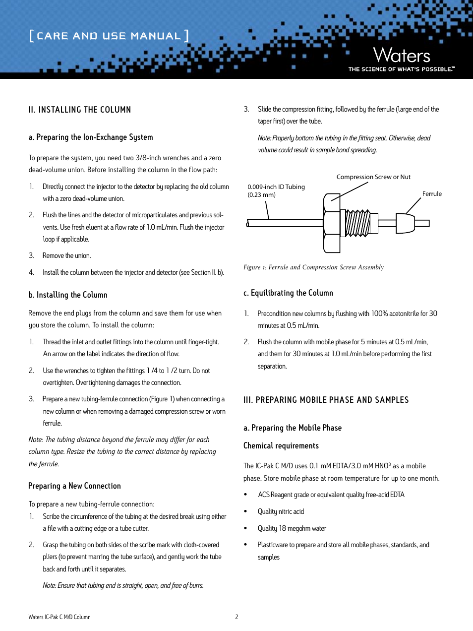 Care and use manual | Waters IC-Pak C Method Development Column User Manual | Page 2 / 6