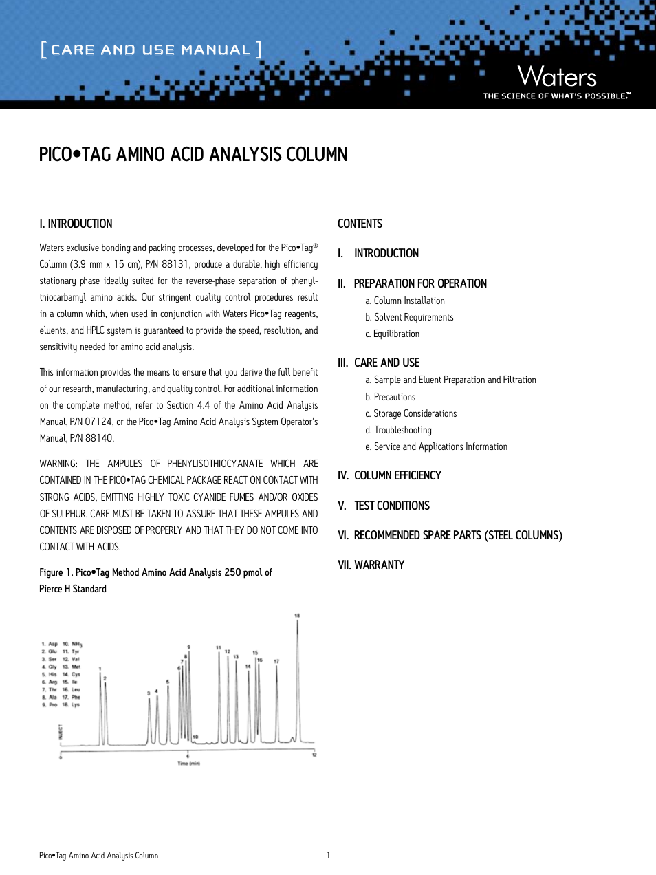 Waters Pico-Tag Amino Acid Analysis Column User Manual | 5 pages