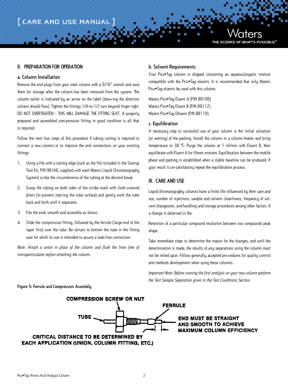 Care and use manual | Waters Pico-Tag Amino Acid Analysis Column User Manual | Page 2 / 5