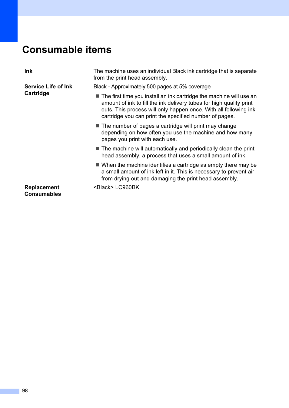 Consumable items | Brother IntelliFAX 1360 User Manual | Page 106 / 114