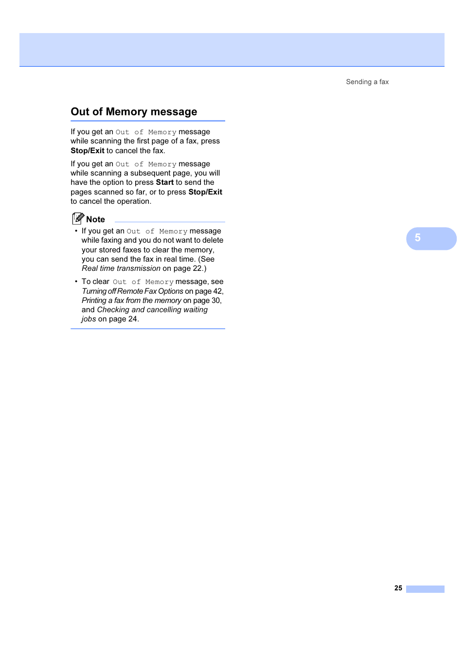 Out of memory message | Brother IntelliFAX 1360 User Manual | Page 33 / 114