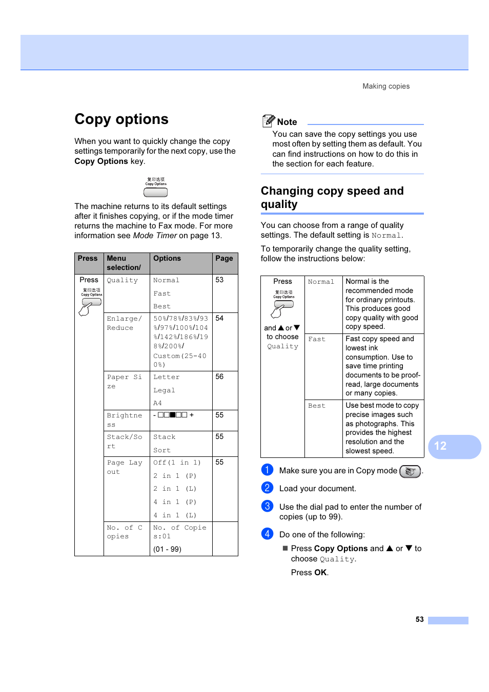 Copy options, Changing copy speed and quality | Brother IntelliFAX 1360 User Manual | Page 61 / 114