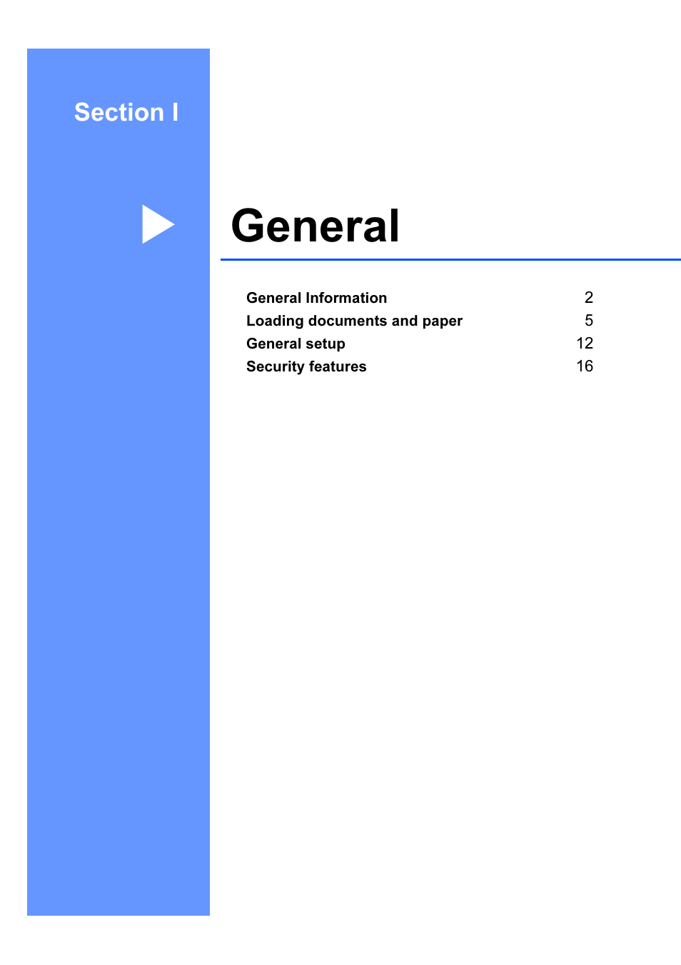 Section i general, Section i, General | Brother IntelliFAX 1360 User Manual | Page 9 / 114