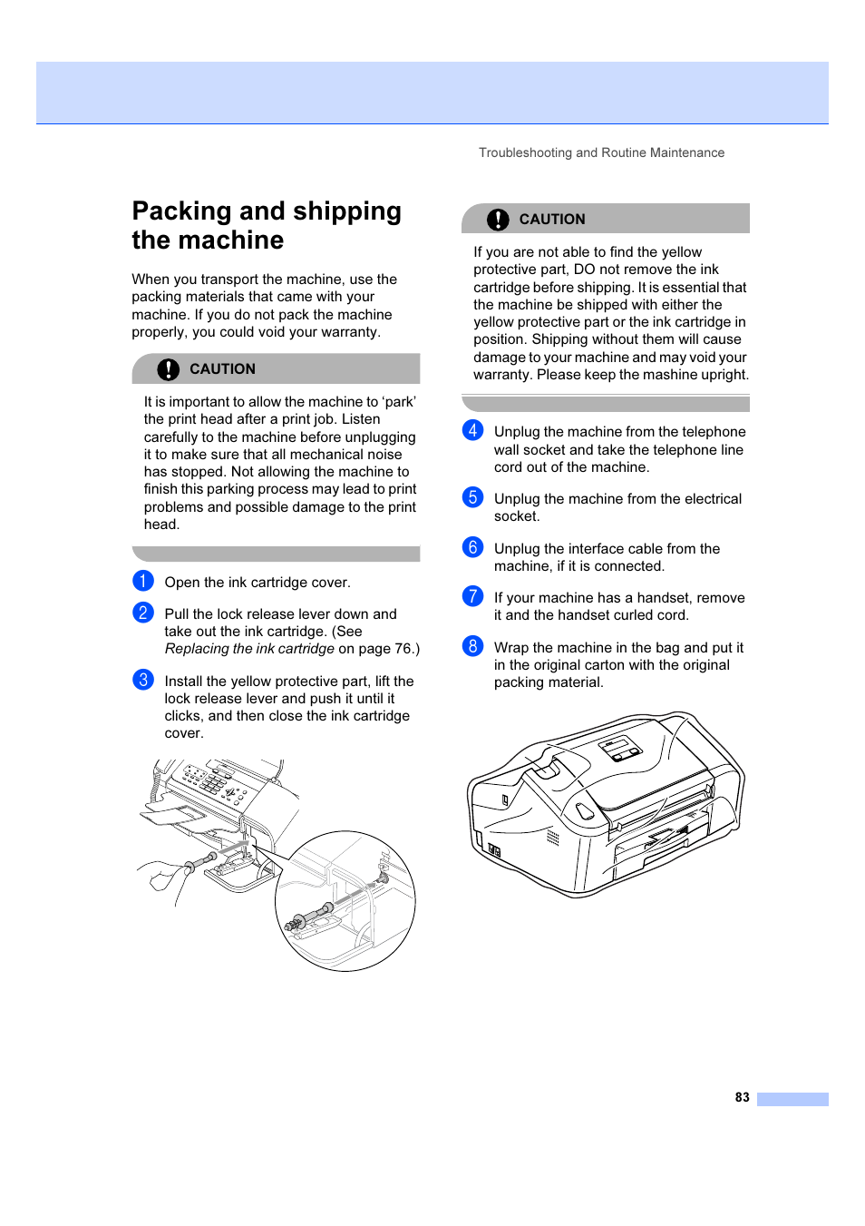 Packing and shipping the machine | Brother IntelliFAX 1360 User Manual | Page 91 / 114