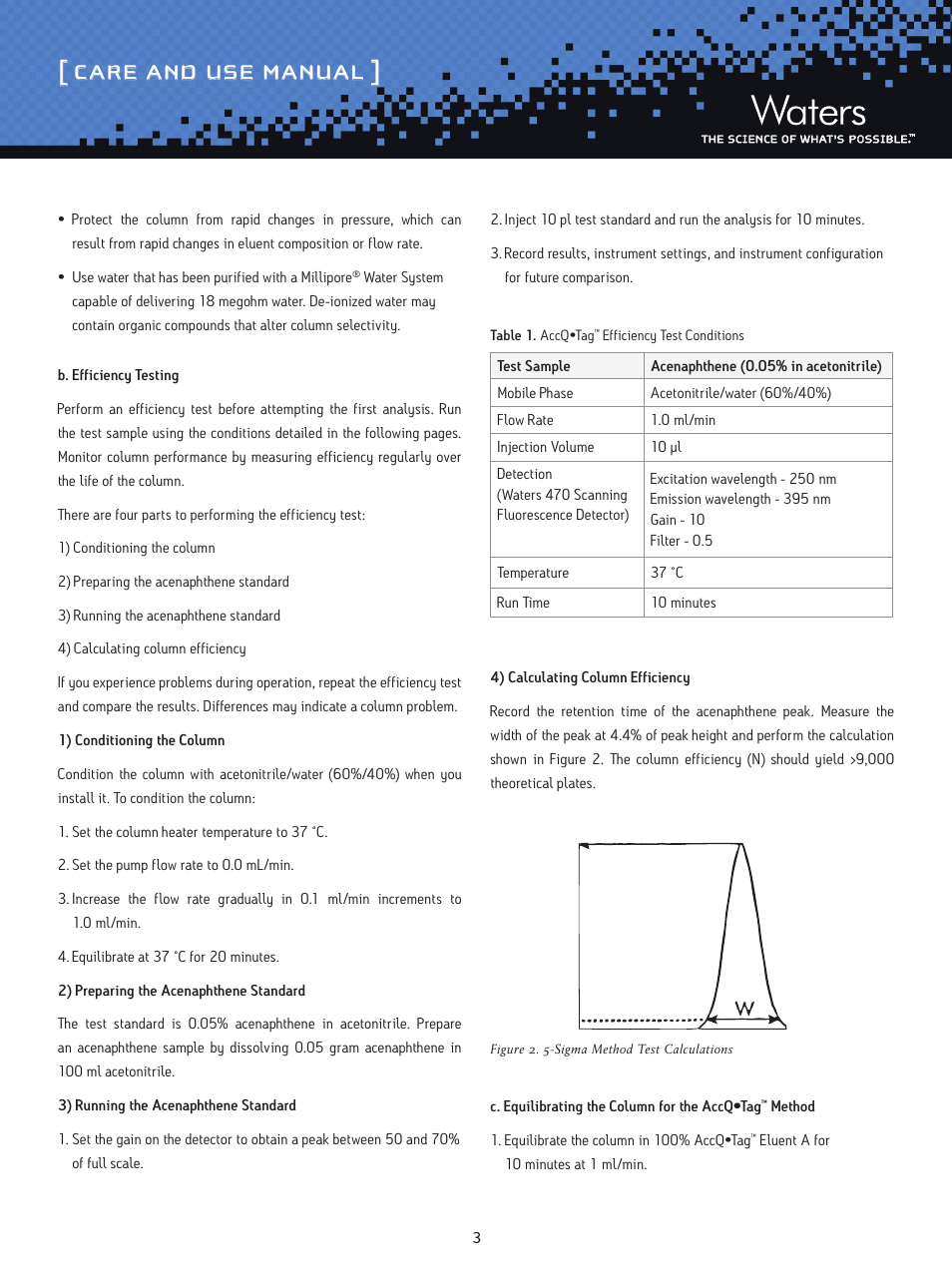 Care and use manual | Waters AccQ-Tag Amino Acid Analysis Column User Manual | Page 3 / 6