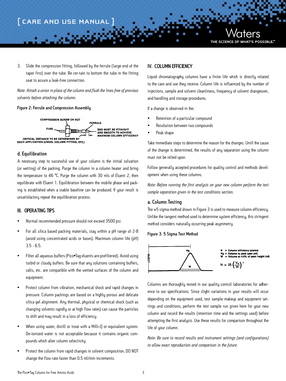 Care and use manual | Waters Pico-Tag Columns for Free Amino Acids User Manual | Page 3 / 5