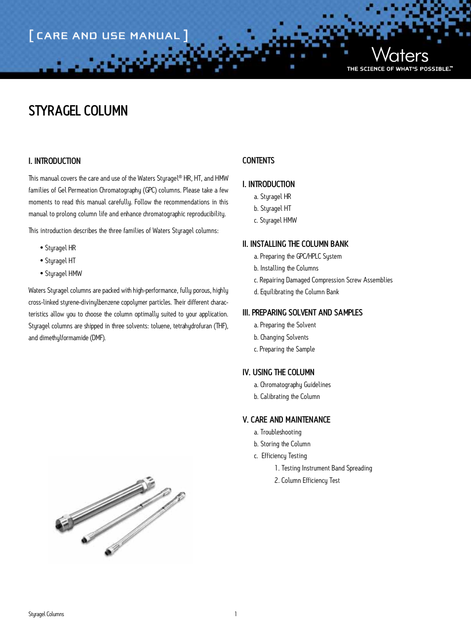 Waters Styragel Columns User Manual | 11 pages