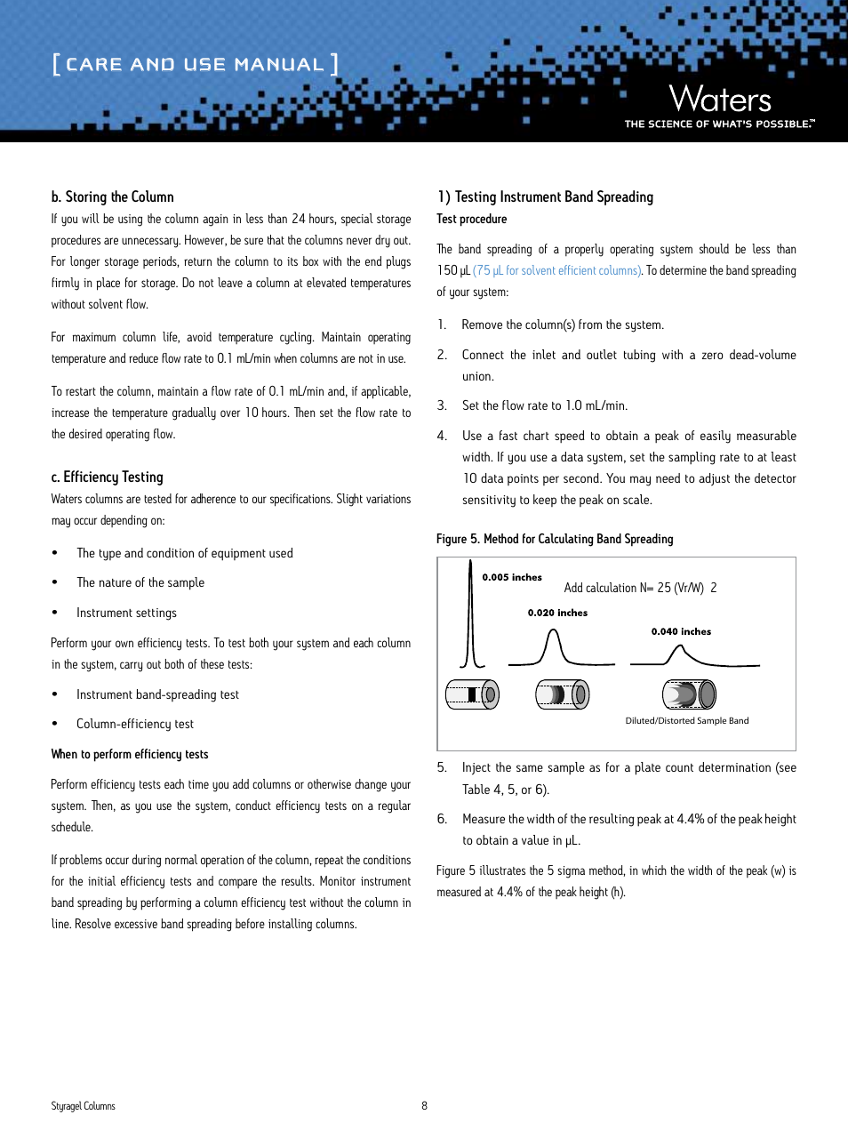 Care and use manual | Waters Styragel Columns User Manual | Page 8 / 11
