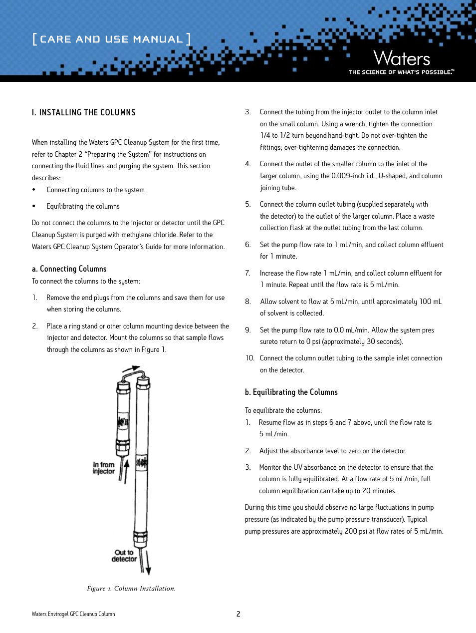 Care and use manual | Waters Envirogel GPC Cleanup Column User Manual | Page 2 / 7