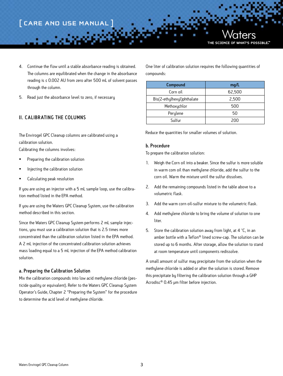 Care and use manual | Waters Envirogel GPC Cleanup Column User Manual | Page 3 / 7