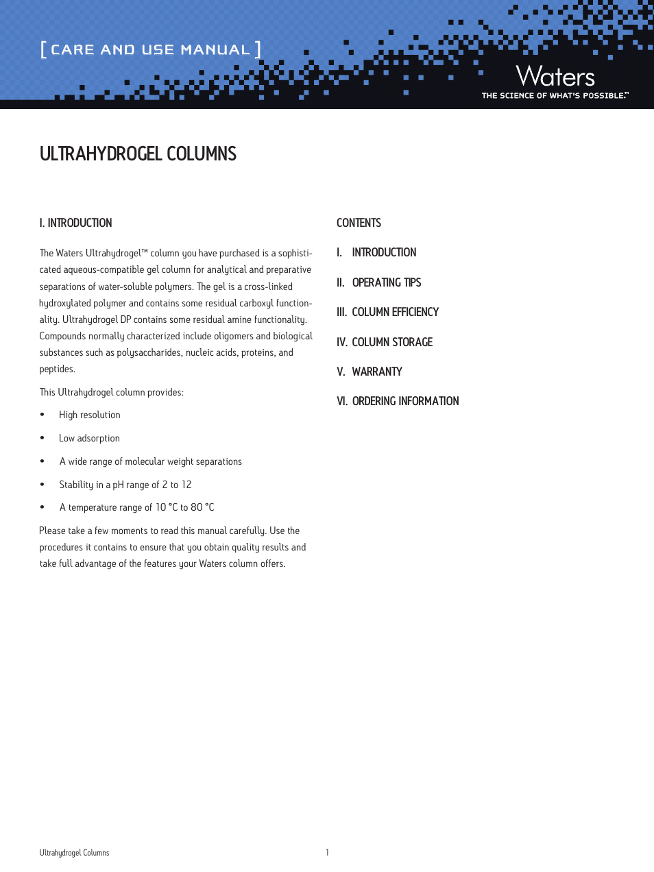 Waters Ultrahydrogel Columns User Manual | 6 pages