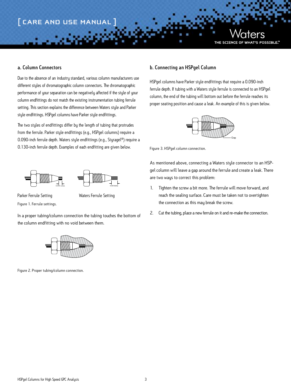 Care and use manual | Waters HSPgel Columns User Manual | Page 3 / 5