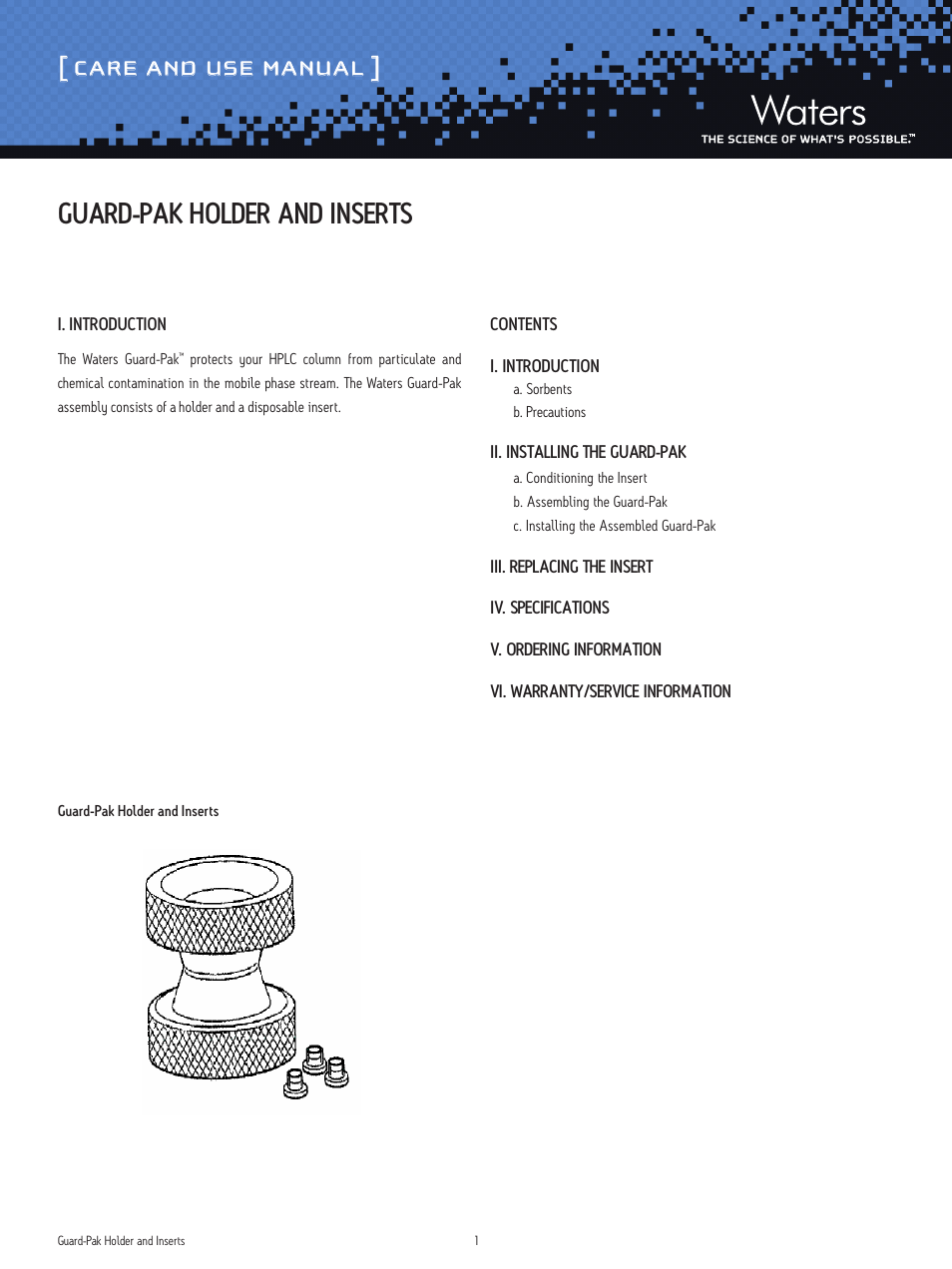 Waters Guard-Pak Holder and Inserts User Manual | 4 pages