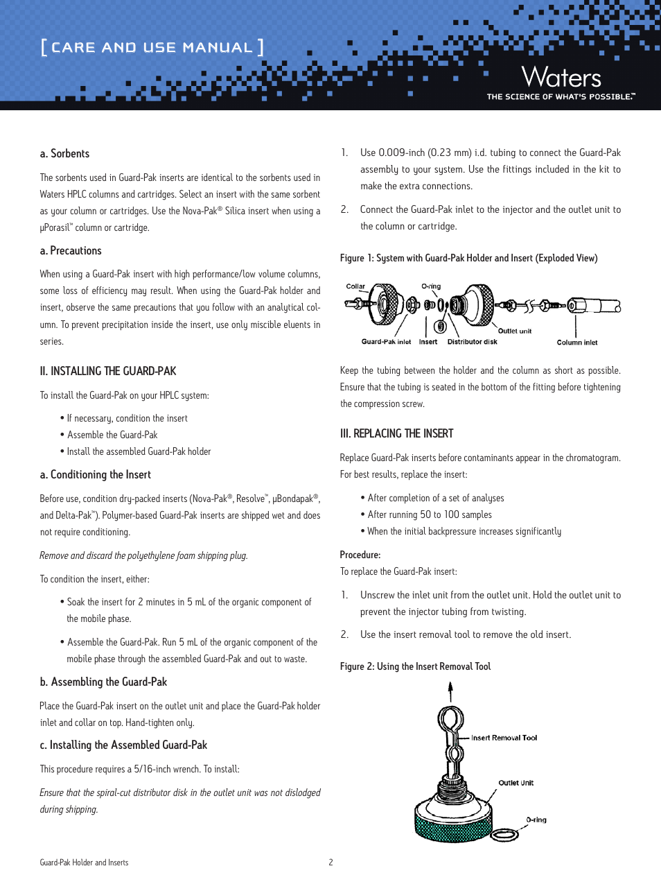 Care and use manual | Waters Guard-Pak Holder and Inserts User Manual | Page 2 / 4