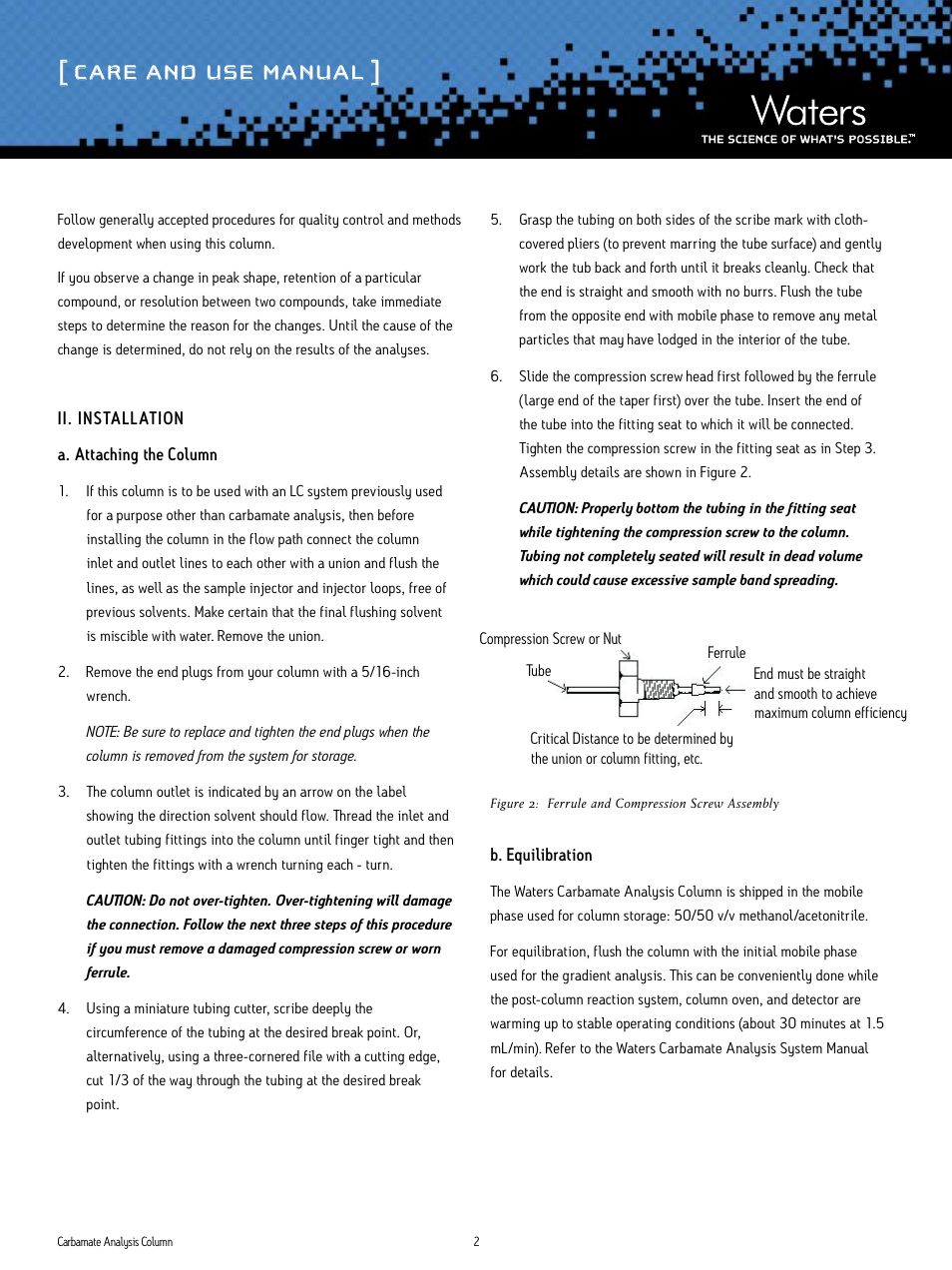 Care and use manual | Waters Carbamate Analysis Column User Manual | Page 2 / 6
