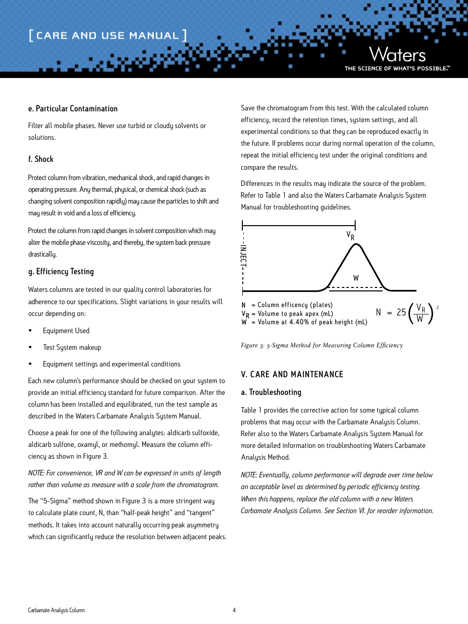 Care and use manual | Waters Carbamate Analysis Column User Manual | Page 4 / 6