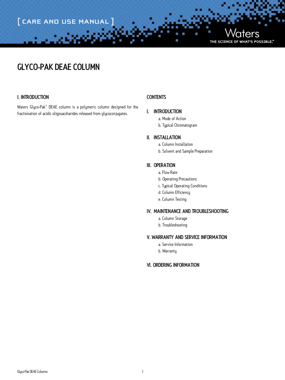 Waters Glyco-Pak DEAE Columns User Manual | 7 pages