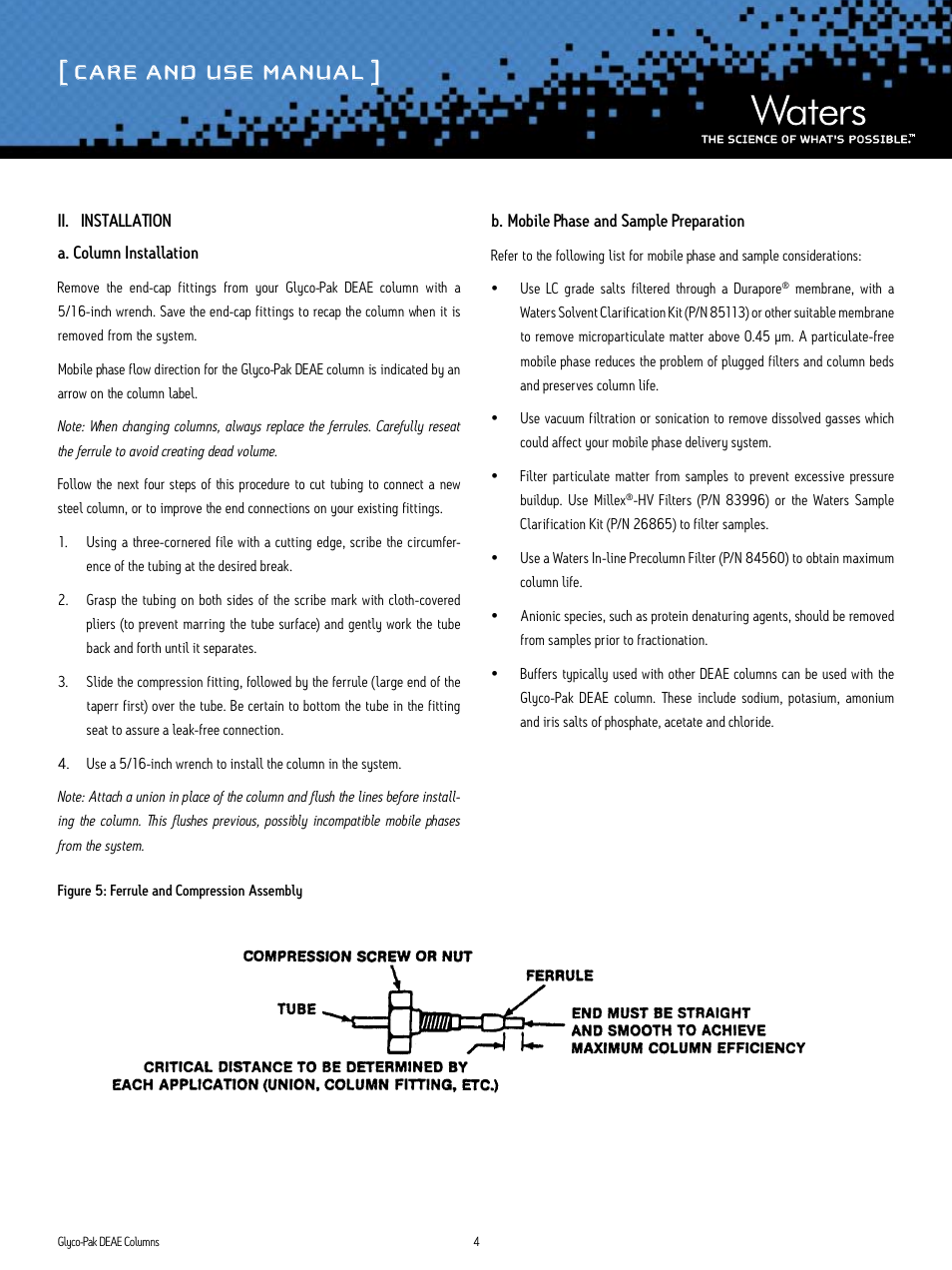Care and use manual | Waters Glyco-Pak DEAE Columns User Manual | Page 4 / 7