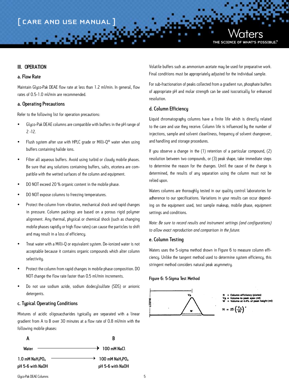 Care and use manual | Waters Glyco-Pak DEAE Columns User Manual | Page 5 / 7