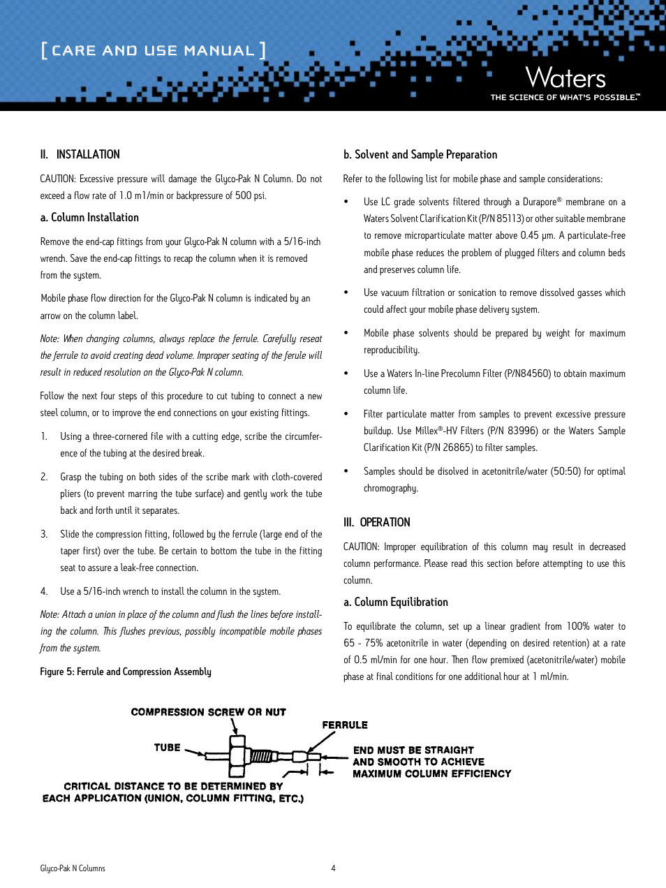 Care and use manual | Waters Glyco-Pak N Columns User Manual | Page 4 / 7