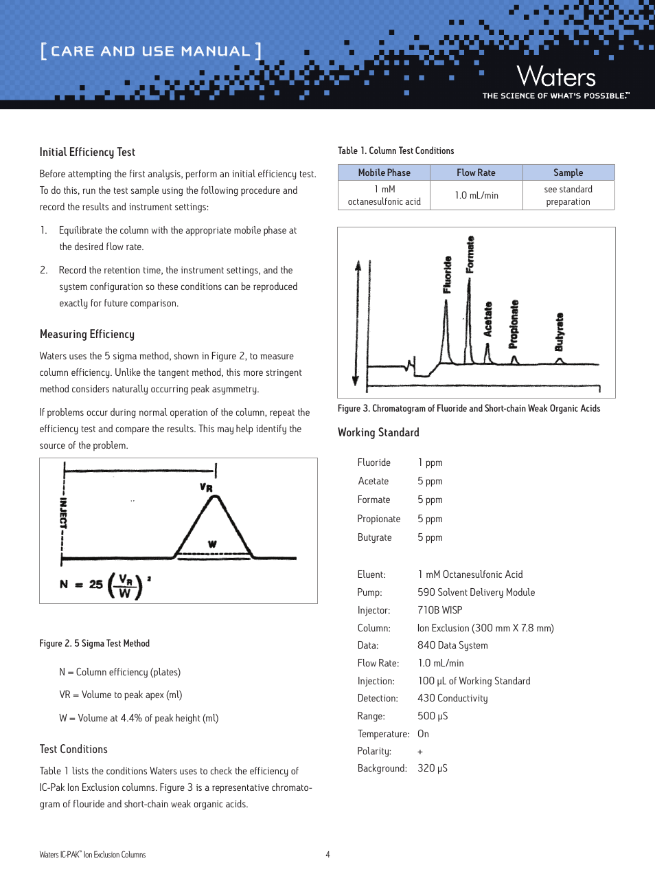 Care and use manual | Waters IC-Pak Ion Exclusion Columns User Manual | Page 4 / 7